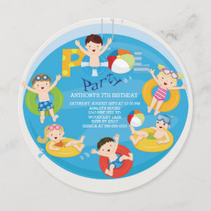 Cute Girls & Boys Pool Invitation d'anniversaire