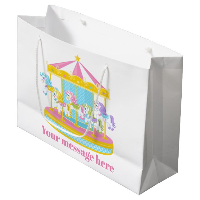 Cute girls carousel horses party large gift bag (Front Angled)