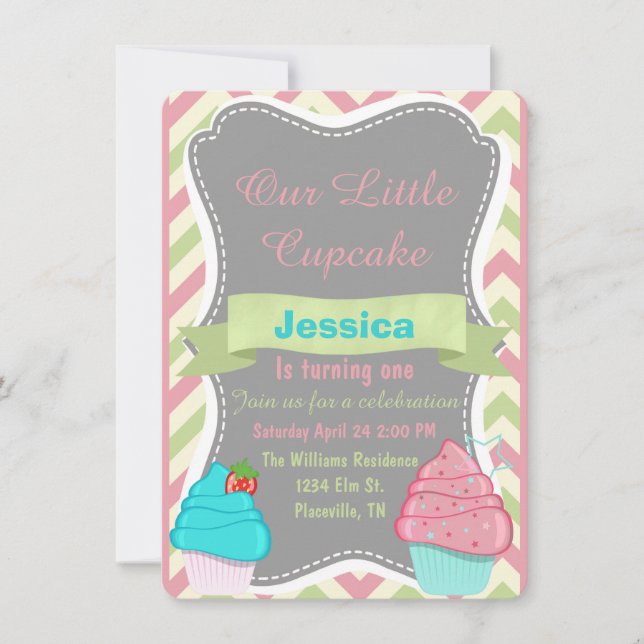 Cute girls Cupcake Birthday Invite invitation (Front)