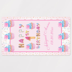 Cute Girls Cupcakes Happy 1st Birthday Labels