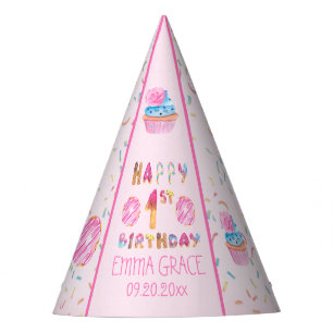 Cute Girls Donuts   Cupcakes Happy 1st Birthday Party Hat