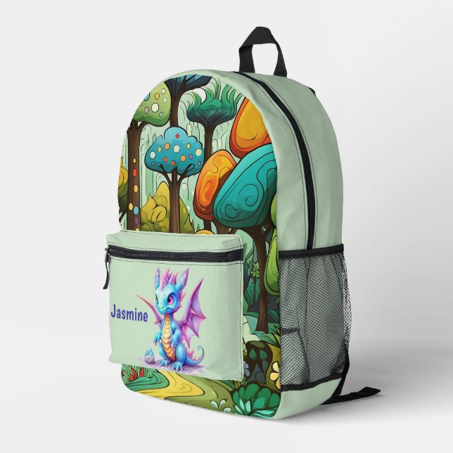 Cute girls dragon add name printed backpack (Back Corner Right)