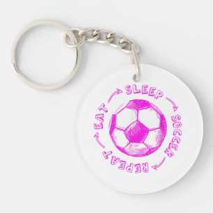 Cute Girls Eat Sleep Soccer Repeat - Youth Player Keychain