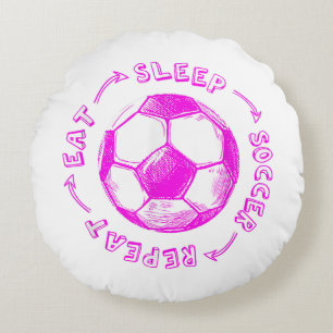 Cute Girls Eat Sleep Soccer Repeat - Youth Player Round Pillow
