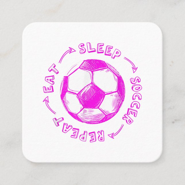 Cute Girls Eat Sleep Soccer Repeat - Youth Player  Square Business Card (Front)