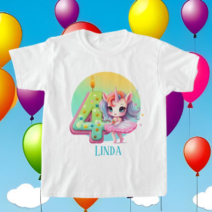 cute girls fantasy unicorn 4th Birthday  T-Shirt