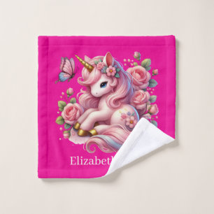 Cute girls fantasy unicorn add name  wash cloth