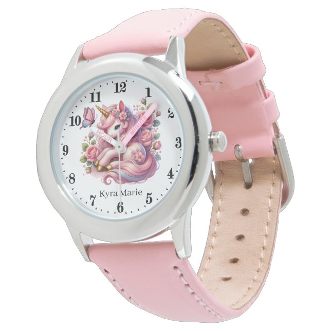 Cute girls fantasy unicorn add name  watch (Angled)