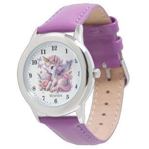 Cute girls fantasy unicorn add name  watch