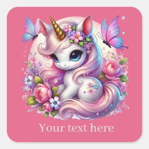Cute girls fantasy unicorn add text  square sticker