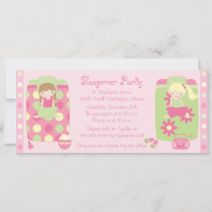 Cute girl's flower dots sleepover party invitation