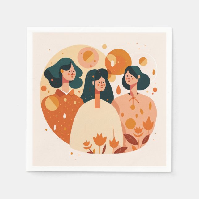 Cute girls for Womens day, Mothers Day. Friends Napkin (Front)