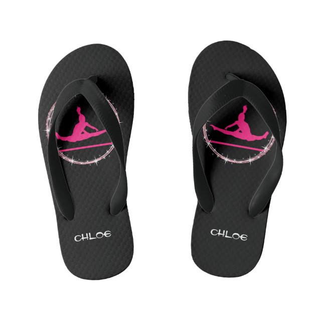 Cute Girls Gymnastics Flip Flops with Her Name (Footbed)