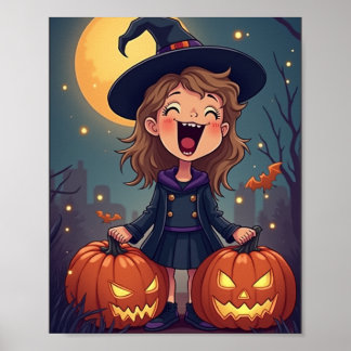 Cute girl's halloween party poster