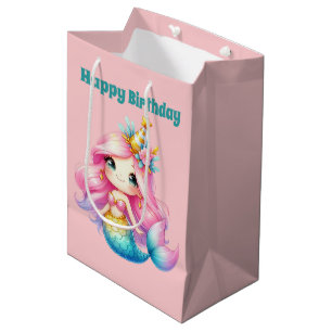 Cute girls Happy Birthday mermaid add text Medium Gift Bag