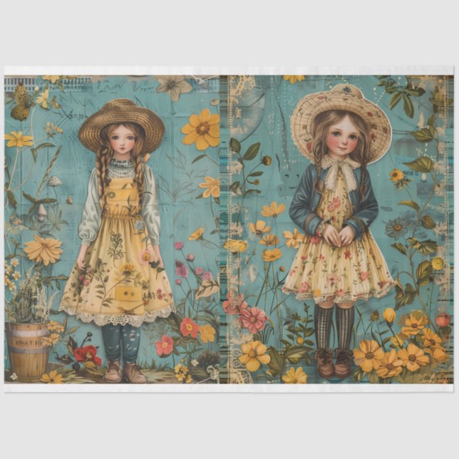 Cute Girls In Garden Tissue Paper (Front)