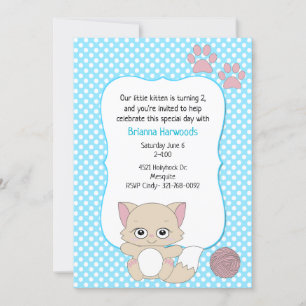Cute Girls Kitten Theme Birthday Party Invitation