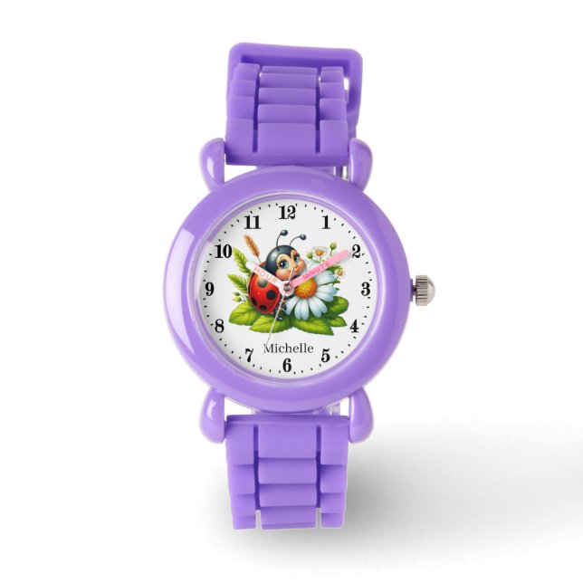 Cute girls ladybug lovers add name  watch (Front)