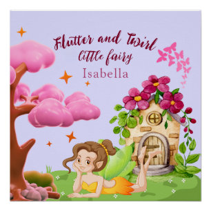 Cute Girls Little Fairytale Mushroom Butterfly  Poster