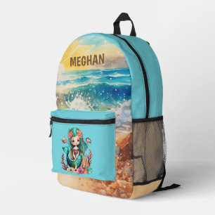 Cute girls mermaid add name printed backpack
