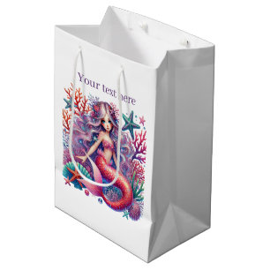 Cute girls mermaid add text medium gift bag