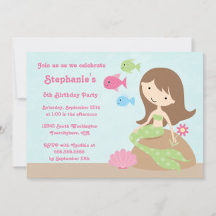 Cute girl's mermaid birthday party invitation