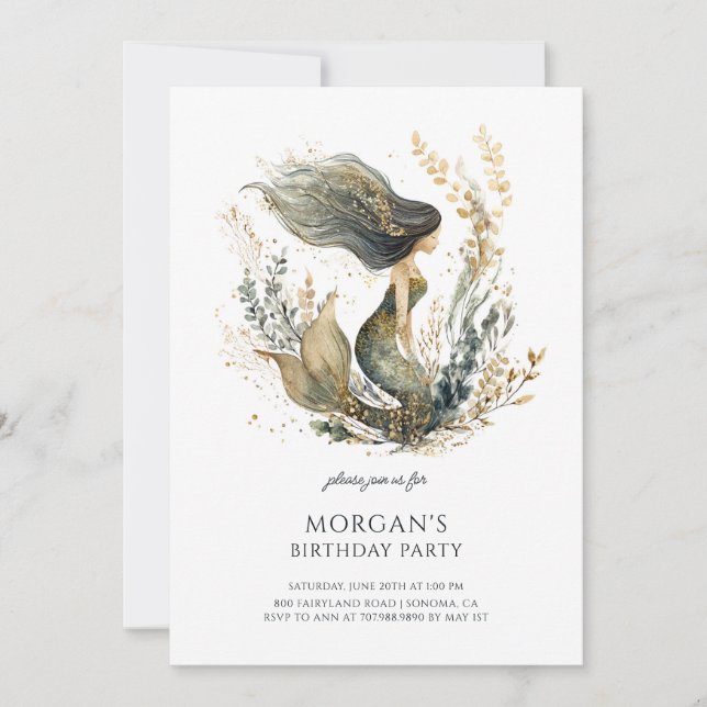 Cute Girl's Mermaid Birthday Party Invitation (Front)