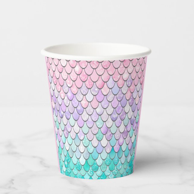 Cute Girls Mermaid Birthday Party Paper Cups (Front)