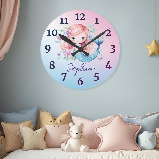 Cute Girls Mermaid Personalized Clock (Creator Uploaded)