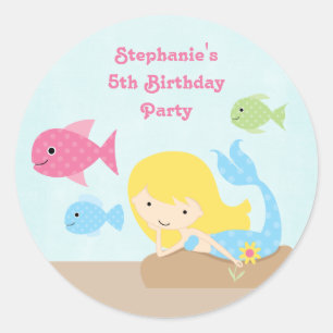 Cute girl's mermaids birthday party stickers