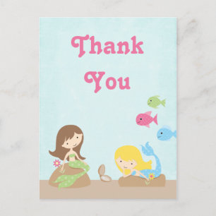 Cute girl's mermaids thank you postcard