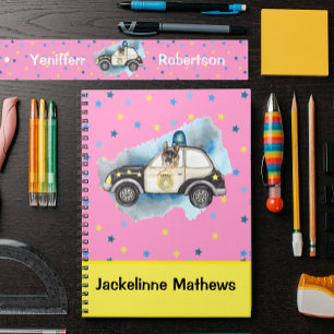 Cute Girls Name Police Dog in Car Notebook
