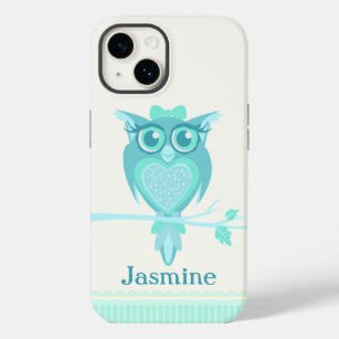 Cute girls owl aqua mint green Case-Mate iPhone 14 case