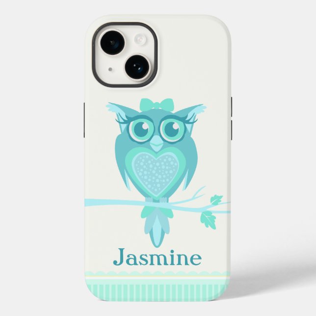 Cute girls owl aqua mint green Case-Mate iPhone case (Back)