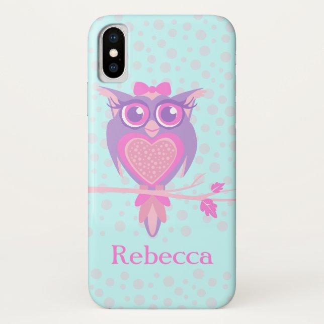 Cute girls owl purple & aqua iphone case (Back)