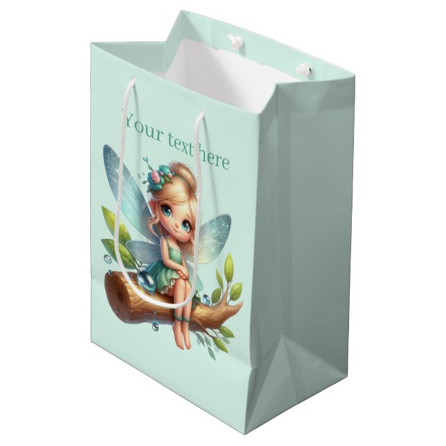 Cute girls party fairy customizable  medium gift bag (Front Angled)