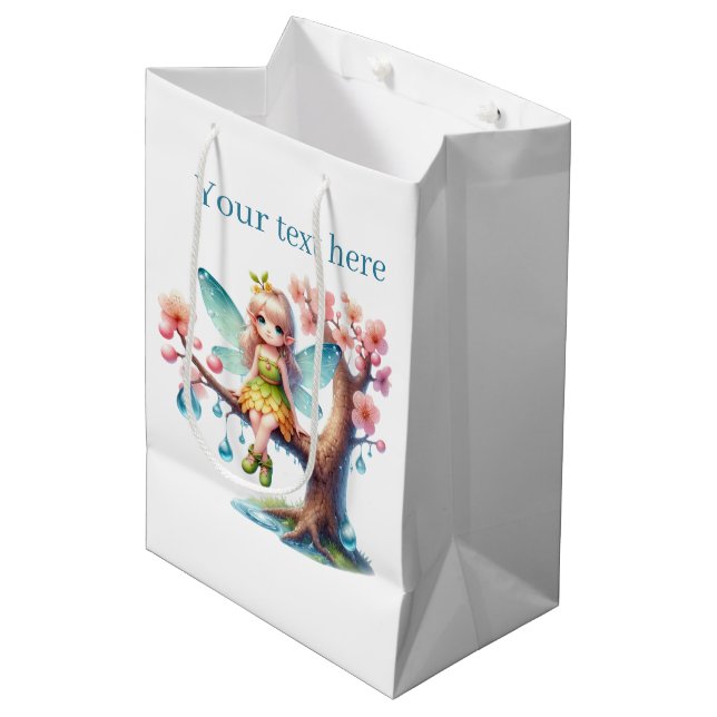 Cute girls party fairy customizable  medium gift bag (Front Angled)