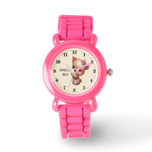 Cute girls peeking bear add name watch