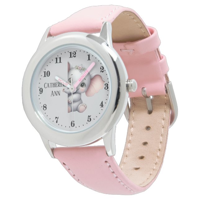 Cute girls peeking elephant add name watch (Angled)