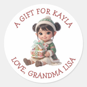 Cute Girl's Personalized to and from Christmas Classic Round Sticker