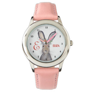 Cute Girls Pink Bunny Rabbit Animal Kids Floral Watch