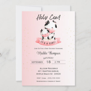 Cute Girls Pink Cow Mom and Baby Shower Invitation