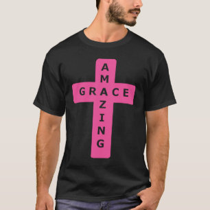 Cute Girls Pink Cross Amazing Grace Womens Christi T-Shirt
