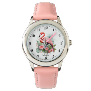 Cute girls pink flamingo add name  watch
