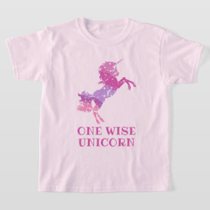 Cute Girls Pink "One Wise Unicorn" Quote T-Shirt