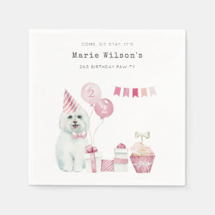 Cute Girls Pink Party Puppy Dog Any Age Birthday Napkin