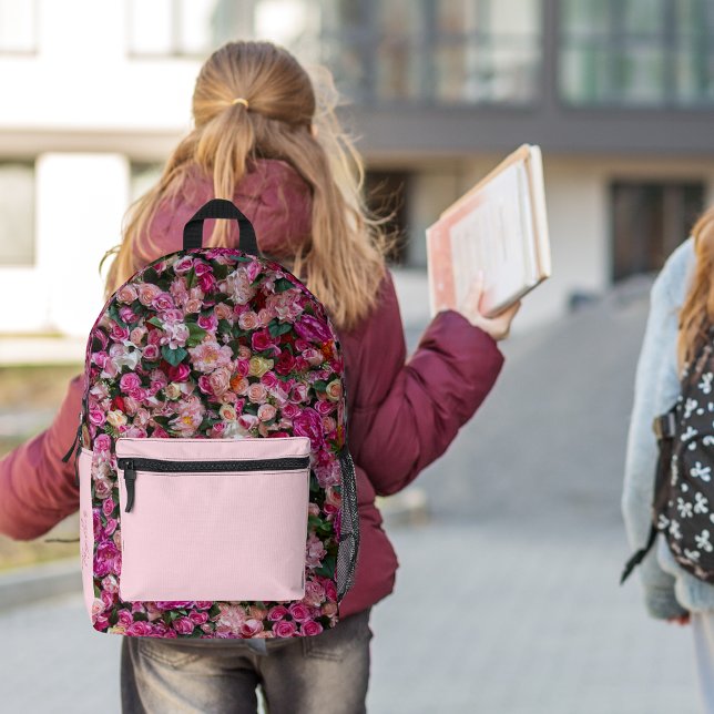 Cute Girl's Pink Rose Personalized Printed Backpack (Creator Uploaded)