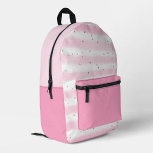 Cute Girl's Pink White Stripes Dots Printed Backpack