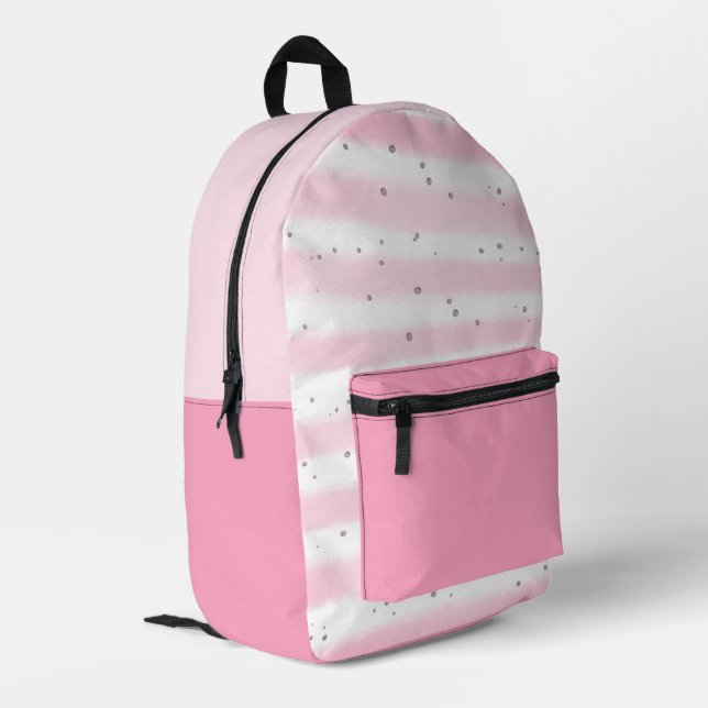 Cute Girl's Pink White Stripes Dots Printed Backpack (Back Corner Left)