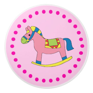 Cute Girl's Polka Dots and Rocking Horse Ceramic Knob